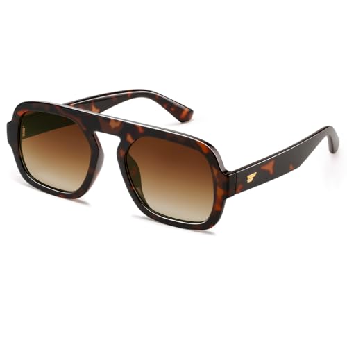 Image of VANLINKER Retro Square Aviator Sunglasses for Women Men VL9826 | Trendy 70s Vintage Style Fashion Flat Top Rectangle Shades, Chic Tinted Sunglasses for Funky Outfits, Parties and Daily Wear