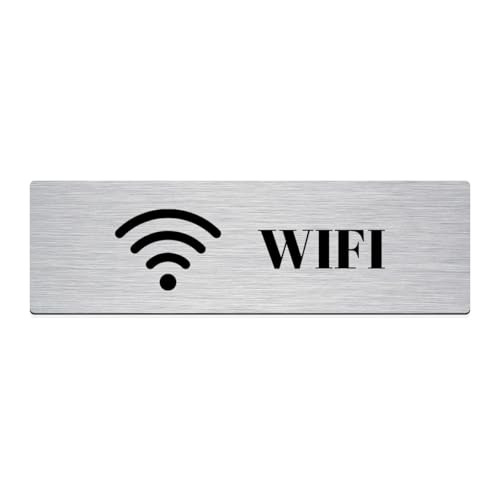 Image of Brushed Silver PVC Office Sign with Double-Sided Tape | Durable 10x3 Inch Signage for Clinics, Malls, Gyms & Hospitals - Available in Silver & Gold (Brushed Silver, WiFi)