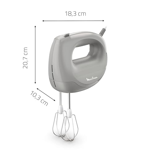 Moulinex Easy Max, Batteur, Mélange parfait, Compact, Bouton réglable avec 5vitesses, 2 jeux de fouets, Poivre, HM262BF0