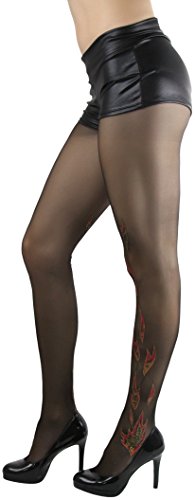 Image of ToBeInStyle Women's Flame Burning Fire Tights w /Devil-Inspired Print Hosiery