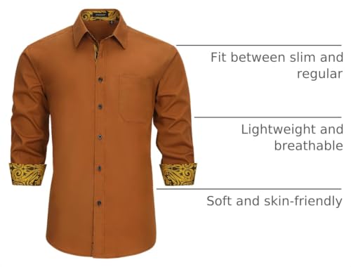 Image of HISDERN Mens Business Dress Shirts Long Sleeve Casual Button Down Shirt Formal Inner Collar Contrast Shirt for Men Wedding