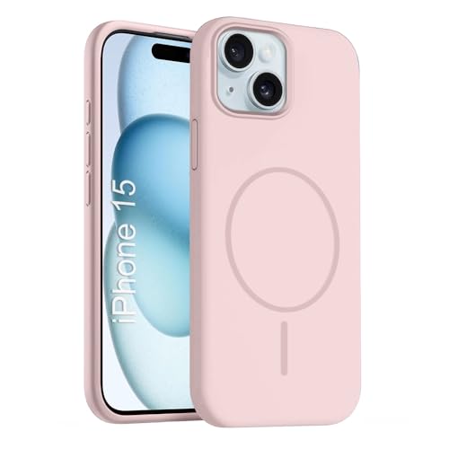 Image of iPhone 15 Silicone Magsafe Case | Shock Proof Design & Camera Protection | Premium Rubberised Apple iPhone 15 Cover (Microfiber Lining) | Magnetic Liquid Silicone - Pink