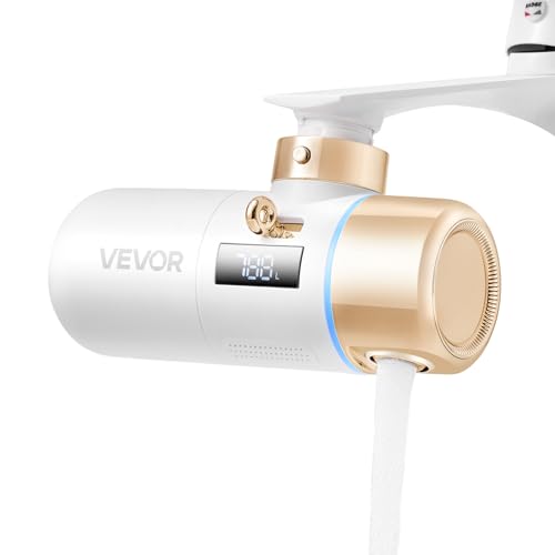 VEVOR Hautpflege Wasserhahn Wasserfilter mit Mikro-Nano-Blase für die Haut, Wasserhahnreiniger, entfernt Chlor mit 1 Filter, für Küchen- und Badezimmerarmaturen, Weiß + Gold