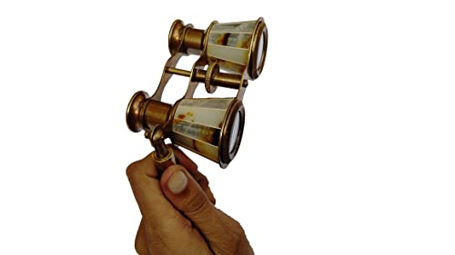 Sifaat World 2.5 Inches Opera Glasses Binoculars For Adults With Handle- Captain's Mother Of Pearl Solid Brass Opera Glasses Binoculars-Pocket Size Handel Binoculars For Kids, Bird Watching, Hunting #TOP5