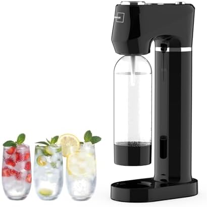 Sparkling Water Maker for Home, Soda Streaming Maker with 2 BPA free Bottles(1L + 0.5L) Carbonated Water Seltzer Fizzy Drink Machine, Compatible with Screw-in 60L CO2 Carbonator(NOT Included) (Black)