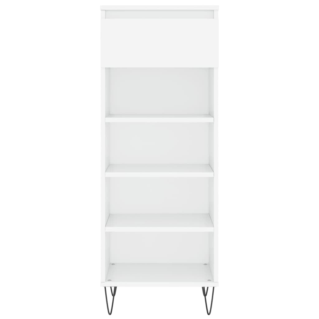 Schuhschrank Hochglanz-Weiß aus Holzwerkstoff 40x36x105 cm mit Metallbeinen, Schuhregal platzsparend, Schuhablage mit Schublade, Schuhständer für Schuhaufbewahrung im Wohnraum