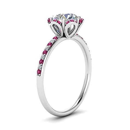 Image of 55Carat Choose Your Gemstone 6 Petal Ring Sterling Silver Round Shape Halo Engagement Rings Well Shaped for Any Gift Giving Occassion Modern Style Enchating Women US Size 4 to 12
