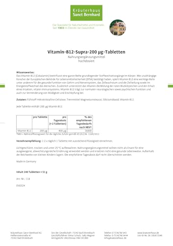 Sanct Bernhard Vitamin-B12-Supra-200-µg-Tabletten, 240 Tabletten