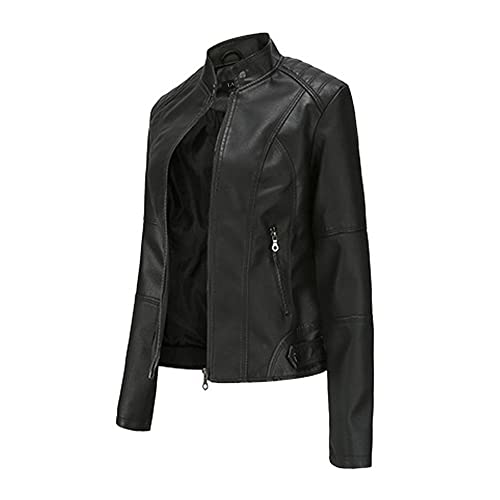 Faux Leather Moto Jacket for Women,stand-up collar leather jackets, short ladies motorcycle wear3