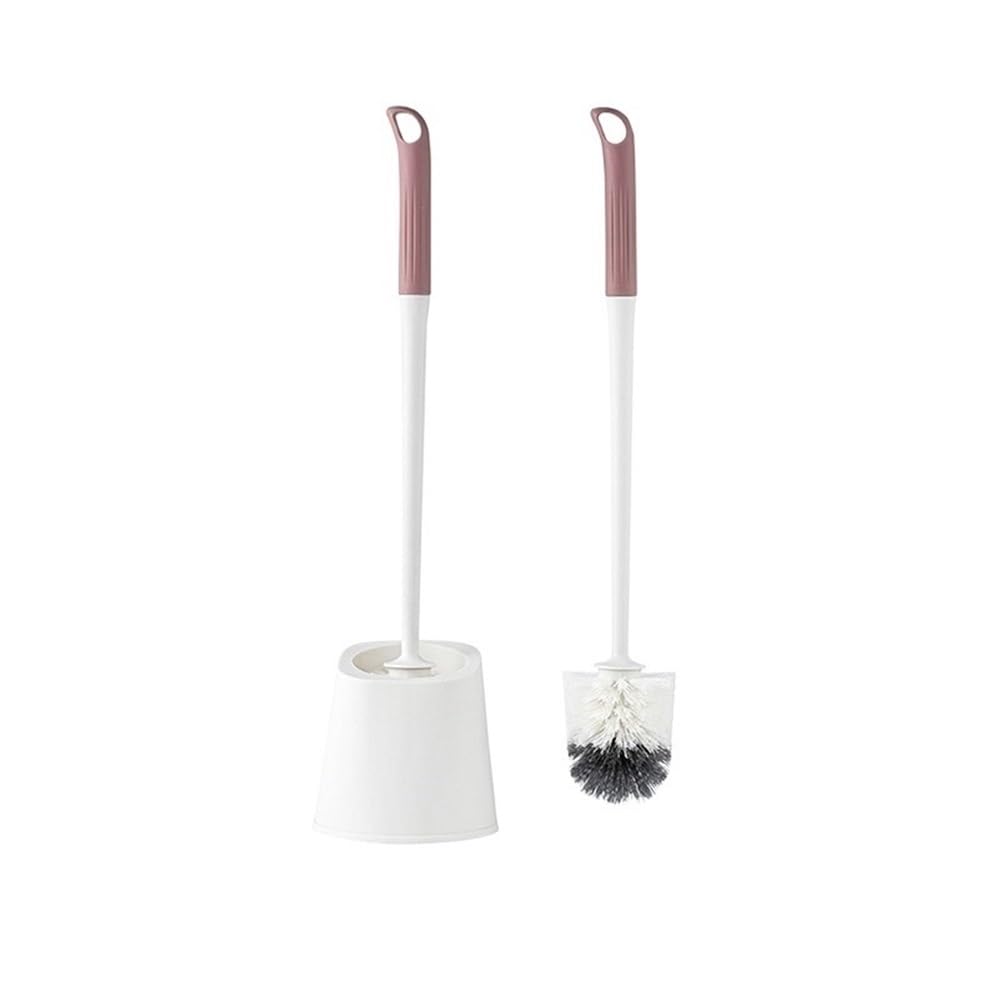 Long-Handle Household Toilet Brush Soft Bristle Round Head Wall Hanging Long Handle Special Set for Toilet(Red)