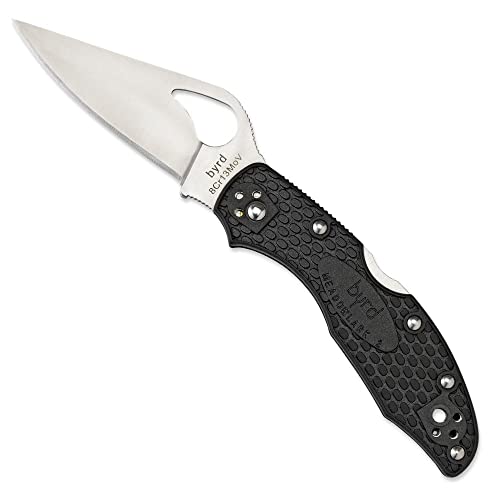 Image of Spyderco Byrd Meadowlark 2 Lightweight Folding Pocket Knife, PlainEdge | Black, 6.9 inch Overall Length, 2.97 inch 8Cr13MoV Steel Blade, FRN Handle, Back Lock, Full-Flat Grind