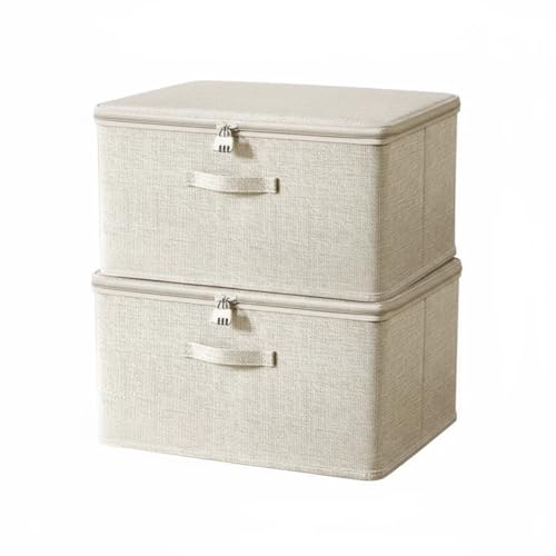 Targinler 折りたたみ収納ボックス 取っ手＆蓋付き 暗証番号ロック付き 40×30×21cm 加厚5層構造 可水洗 布製収納ケース 防水・防塵・安全保管 (中)