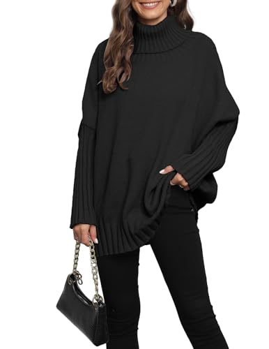 QUNERY Jersey Mujer Cuello Alto Punto Sueter Mujer Otoño Invierno Manga Larga Holgados SweaterNegro