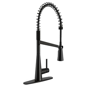 Moen sleek matte black one handle high arc pulldown kitchen faucet modern spring kitchen sink faucet with power boost pull down sprayer head for faster clean 5925bl  urban country home decor
