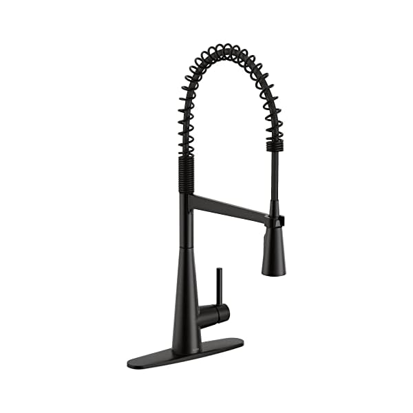 Moen sleek matte black one handle high arc pulldown kitchen faucet modern spring kitchen sink faucet with power boost pull down sprayer head for faster clean 5925bl  urban country home decor