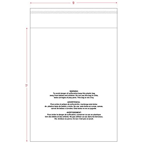 PapaPacks - 9"x12" (400 count) Self Seal Clear Poly bags with Suffocation Warning. Resealable Cover