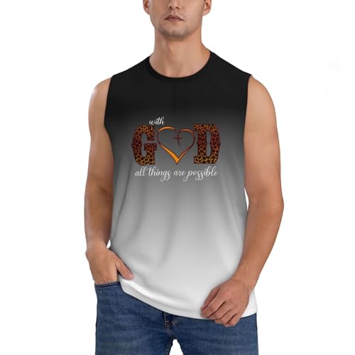 with God All Things are Possible Men's Tank Tops Workout Gym Sleeveless Muscle Shirts Summer Beach Shirt,X-Large Black