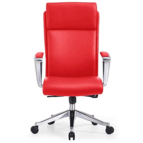 Image of ZURI Draper Leather Executive Chair with Aluminum Frame- Red