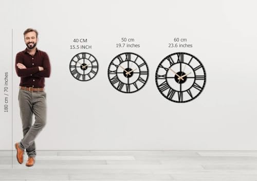 Image of Stylish Metal Wall Clock for Living Room, Bedroom, Office, Kitchen, Home and Hall | Antique Fancy Big Size Modern Wall Watch for Home Decor (DA-129, 60 CM)
