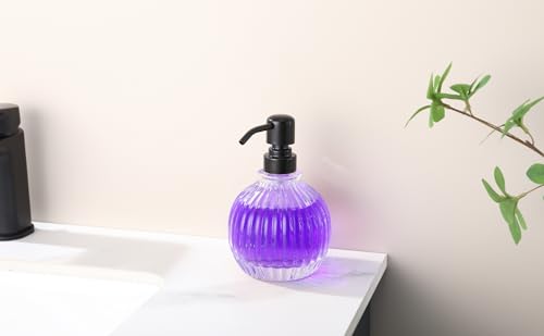 Image of Round Soap Dispenser Bathroom with Black Pump, Glass Pump Bottle with Stainless Steel Pump Liquid Sphere Soap Dispenser Circular Countertop Kitchen