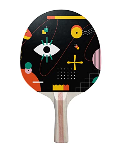 TigerTail Sports Abstract Shapes Colorful Design Ping Pong Paddle, Premium 5 Ply Table Tennis Racket (Black on Back)