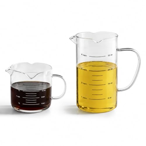 Set de 2 vasos medidores de vidrio con 3 picos de vertido miniatura 1
