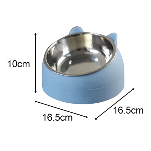Magideal Pet Feeder 15° Raised Water Food Feeder Pet Supplies Tilted Elevated Non Slip Metal Single Bowl For Cat Dog For Indoor Cats Puppy Small Dogs, Blue #TOP2