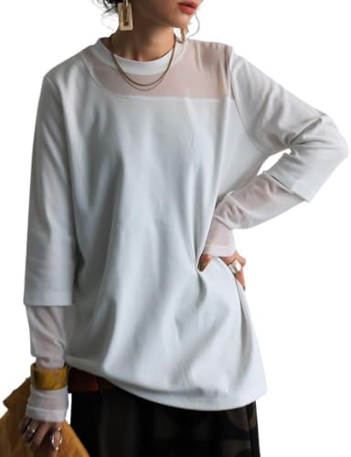 Antiqua PN-00545 Sheer Switching Top, Long T-Shirt, Women's, Long Sleeve