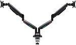 Kensington SmartFit® One-Touch Height Adjustable Dual Monitor Arm - Black (K59601WW) | One-touch height adjustable, gas spring hinged arm, supports 33-34 inch monitors, C-clamp or grommet bracket
