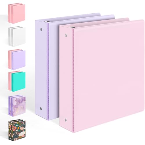 2 Pack BinderX Extra Durable 3 Ring Binder 2 Inch Binder Round Ring Fits 900 Sheets of 8.5x11 Paper Customizable View Cover with Inside Pockets Cute School Supplies for Girls Pink & Purple