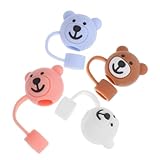 TOBBOMEY 4個 小熊シリコンストローキャップ 食品グレード防塵保護カバー 多用途ホームオフィス学校用再利用可能ストローチップ