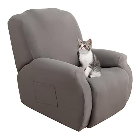 Jaotto Recliner Chair Covers for Electric Chair 4-Pieces, Stretch Recliner Chair Slipcover for Armchairs With Side Pocket, Non-Slip Soft Strech Recliner Sofa Covers 1 Seater,Grey Cover