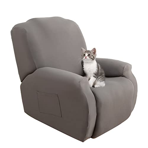 Jaotto Housse de Fauteuil Relax Extensible 1 Place, Housse de Fauteuil Relax Inclinable Electrique, Couverture de Chaise Canapé Relax avec Poche, Protecteur pour Fauteuil Inclinable,Grigio Cover