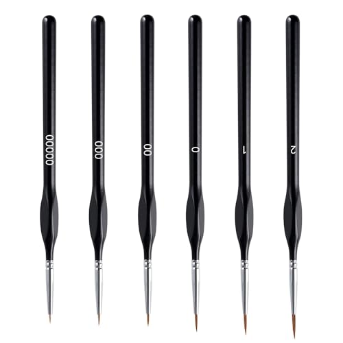 SHUBEIEUMI 6 Piezas Pinceles de Detalle para Pintura, Juego Profesional de Detalle Fino para Artistas, Pinceles Finos para Artistas para Pintar, Acrílico, Acuarela, Óleo, Modelo, Miniatura