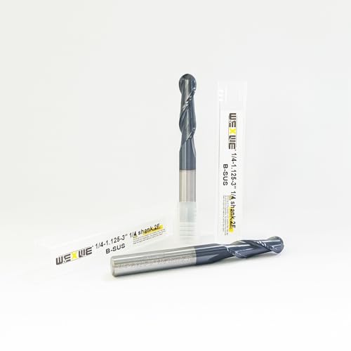 Image of Tools Extra Long Ball Nose Carbide End Mill, TiAlCN Coating CNC Cutting Tools for Stainless Steel,Hardened Steels, Medium Alloy Steel, 2 Flute,1 /4 inch Shank Lengthen Size (EXL（ .25） 1 /4-3 inch, 2pcs)