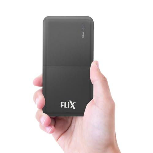FLiX(Beetel) New Launch PowerXtreme 10,000mAh Slim Power Bank, USB C/Micro USB Input, Dual USB A Output, Compatible with iPhone 14 13 12 11 Samsung S22 S23 S21 Google Pixel 7 Oneplus (Black-P10)