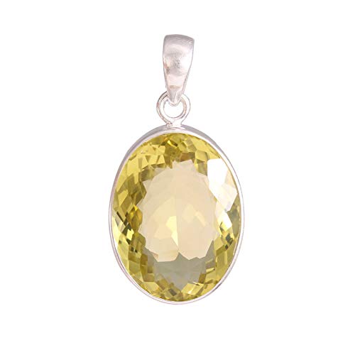 Pendentif de créateur en argent sterling 925 et quartz citron ovale de haute qualité