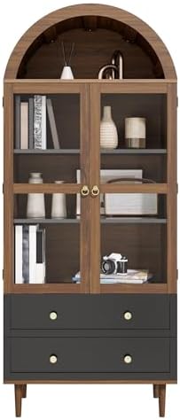 Estantería con 2 puertas de cristal y 2 cajones, armario alto con...