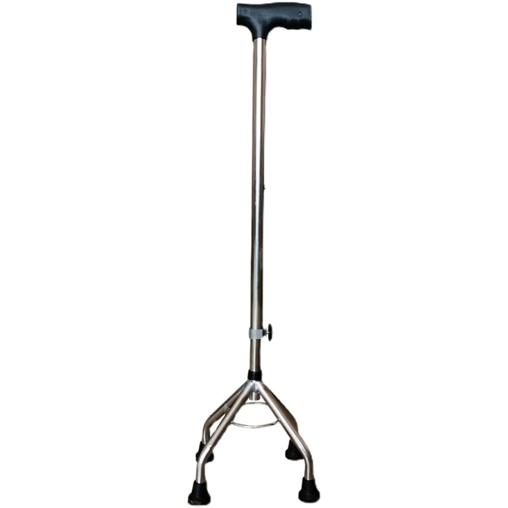 Bastón de Cuatro Patas de Acero Inoxidable Reforzado para Personas Mayores, Antideslizante, Ajustable y telescópico.