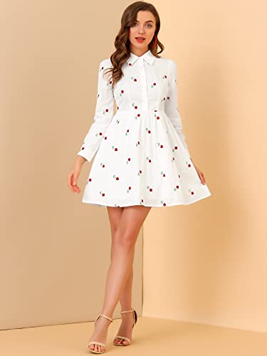 Image of Allegra K Women's Shirt Dress Long Sleeve Collared Floral Embroidered Casual Mini Dresses