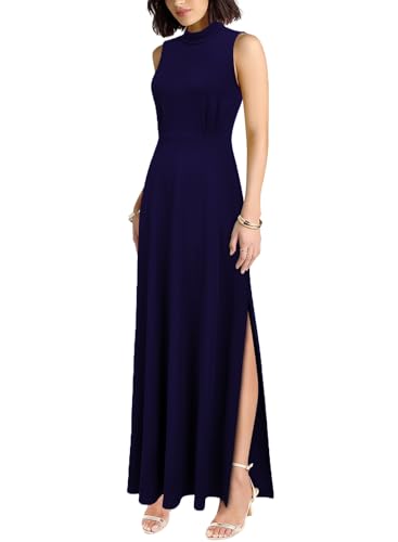 WOOSEA Women Sleeveless High Neck Split Evening Cocktail A-Line Long Dress2