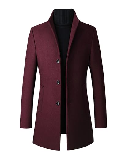 Image of SOMTHRON Men's Trench Coat Wool Blend Slim Fit Top Coat Single Breasted Business Overcoat
