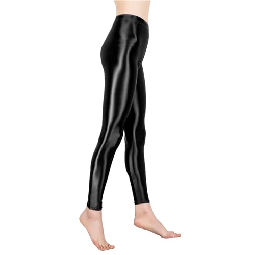 Lufdegim Pantalones de yoga Leggings Pantalones inferiores Leggings de nueve minutos Pantalones de culturismo Pantalones de cintura alta Brillantes Mujeres Slim Fit Carnaval, Negro , L