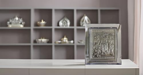 Image of Silver 999 Ram Darbaar Photo Frame for Car Dashboard, Home Decor - Ram Laxman Sita Hanuman Ji Frame for Office, Living Room, Puja, Return Gifts- 11x9x4 CM