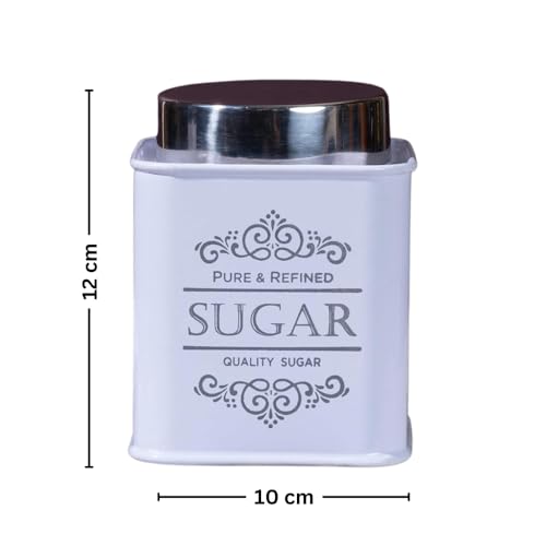Image of Metallure Home Artisanal Kitchen Storage Jars | Tea, Coffee and Sugar Containers Set of 3 | Airtight Metal Containers for Home | Food Container Set with Secure Lid | Food Safe Kitchen Jar Set (White)