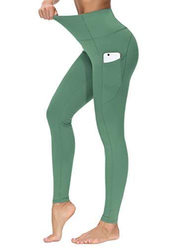 Image of THE GYM PEOPLE Thick High Waist Yoga Pants with Pockets, Tummy Control Workout Running Yoga Leggings for Women