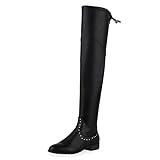 overknee nieten  SCARPE VITA Damen Stiefel Lederoptik Overknees Nieten Holzoptikabsatz Profilsohle Schuhe Blockabsatz Langschaftstiefel 198289 Schwarz PU 40