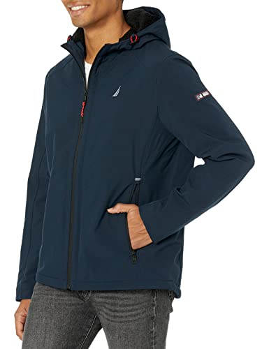 Image of Nautica Men's Sherpa Lined Softshell Jacket - Full Zip, Adjustable Hood, Wind Resistant