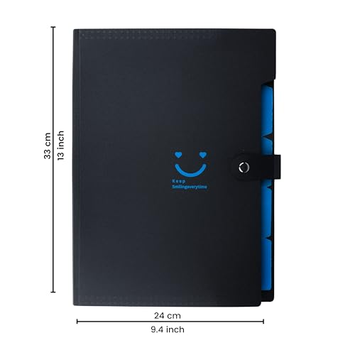 Image of SPS 5 Pocket Expanding File Folder Smile Design - Fits A4 & Letter Size Document Organizer, Accordion File Folders, File Holder for Office, School & Home Use - Blue