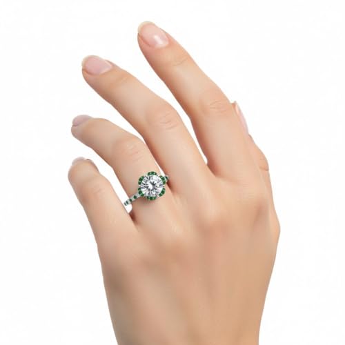 Image of 55Carat Choose Your Gemstone 6 Petal Ring Sterling Silver Round Shape Halo Engagement Rings Well Shaped for Any Gift Giving Occassion Modern Style Enchating Women US Size 4 to 12